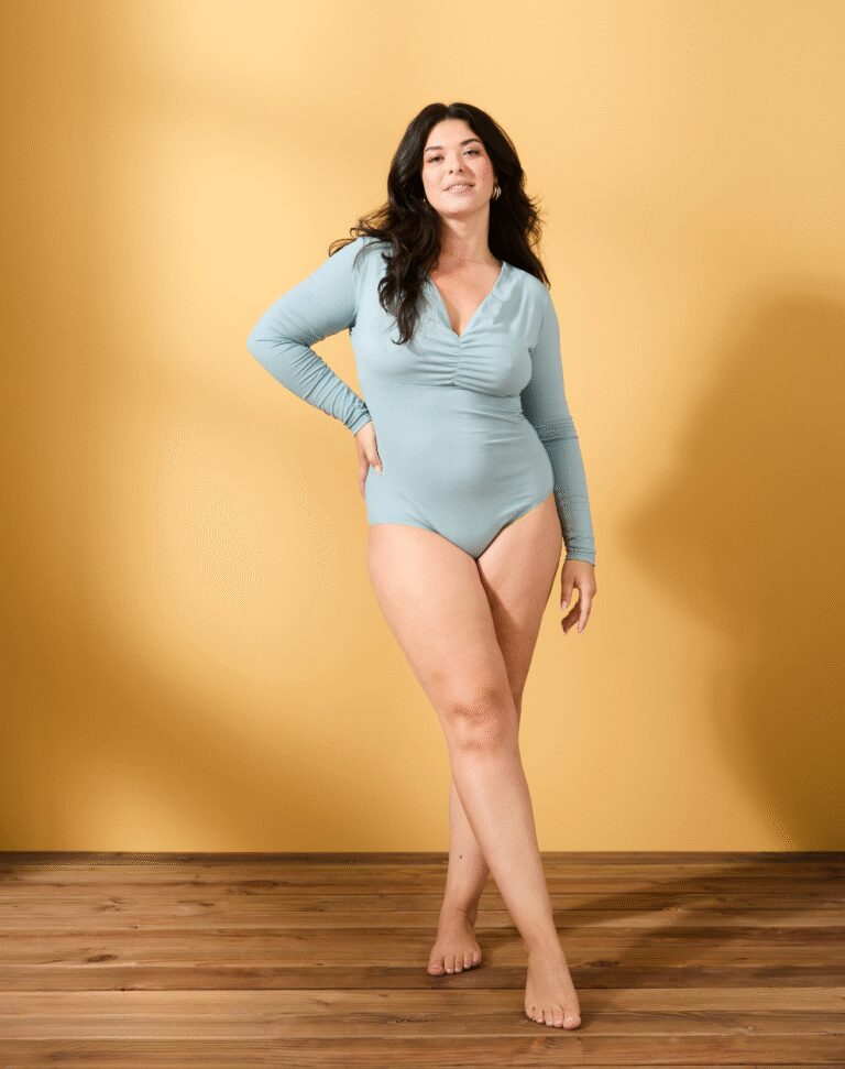 Lemahieu - Body décolleté froncé - manches longues - Givré - Femme