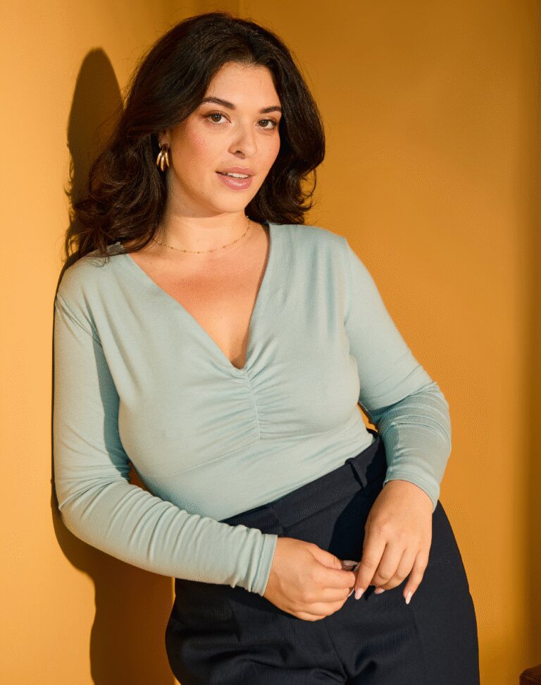 Lemahieu - Body décolleté froncé - manches longues - Givré - Femme