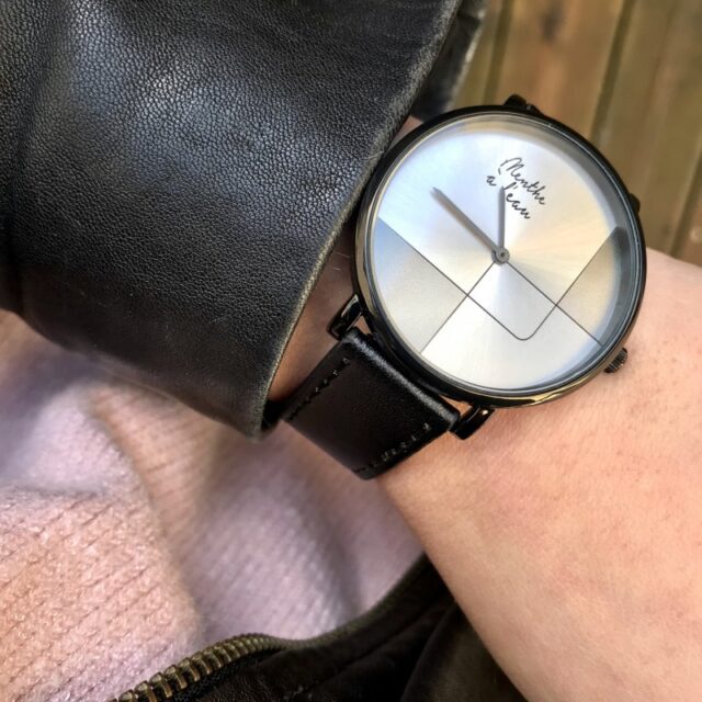 Menthe à l'eau - Coffret Montre Mixte L'Indécise façon cuir noir gris design + maille