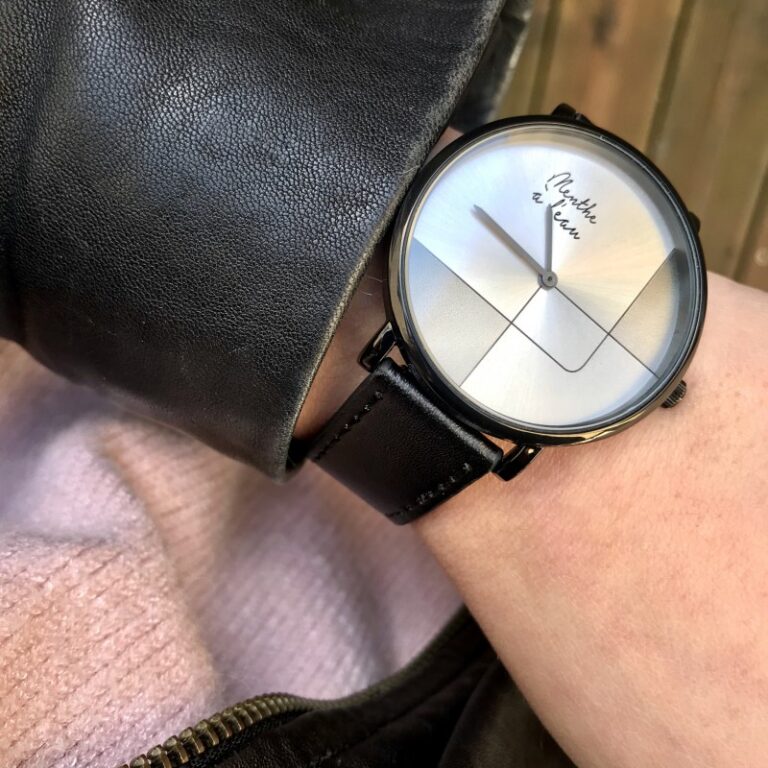 Menthe à l'eau - Coffret Montre Mixte L'Indécise façon cuir noir gris design + maille noire – Noir