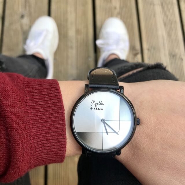 Menthe à l'eau - Coffret Montre Mixte L'Indécise façon cuir noir gris design + maille