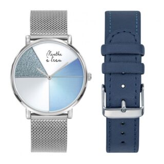 Menthe à l’eau - Coffret Montre Mixte LIndécise maille chromée bleu design + façon cu