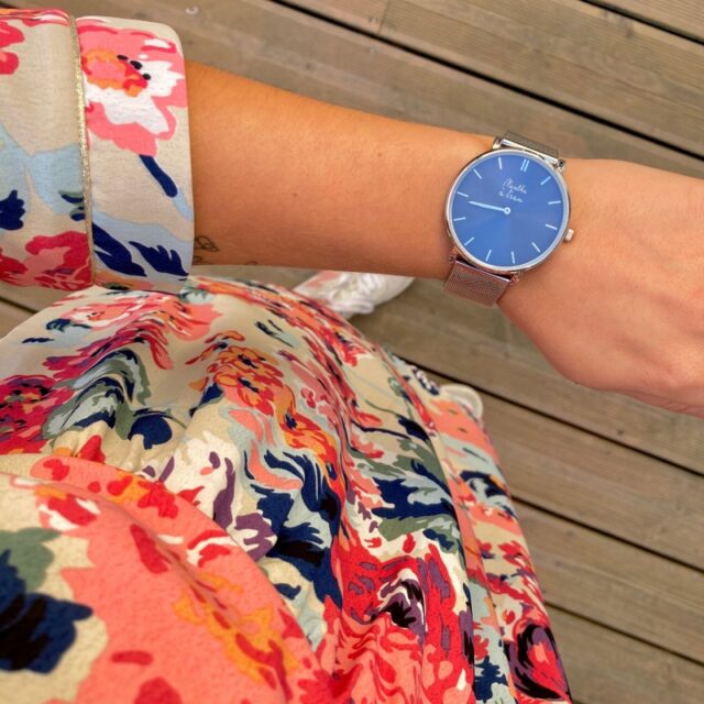 Menthe à l'eau - Coffret Montre Mixte L'Indécise maille chromée fond bleu + façon cu