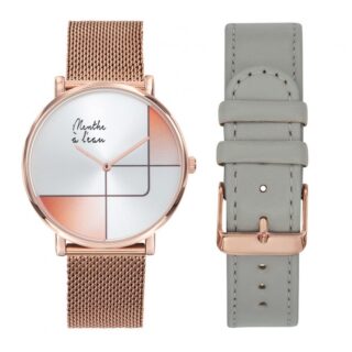 Menthe à l’eau - Coffret Montre Mixte L’Indécise maille dorée orange design + façon cu