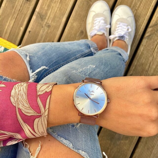 Menthe à l'eau - Coffret Montre Mixte L'Indécise maille dorée rose fond soleillé + fa