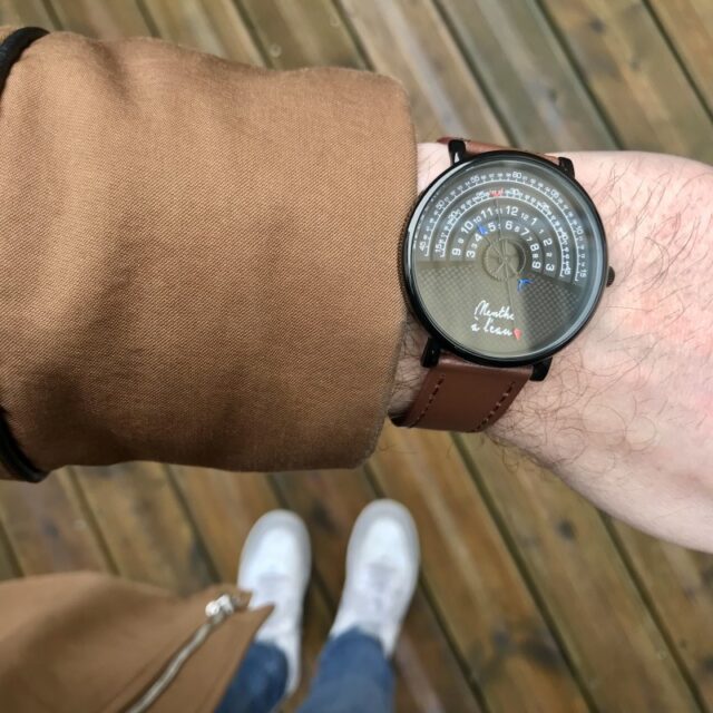 Menthe à l'eau - Coffret Montre Mixte La Rapporteuse façon cuir marron + maille noire