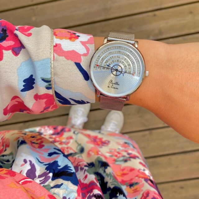 Menthe à l'eau - Coffret Montre Mixte La Rapporteuse maille chromée + façon cuir noir