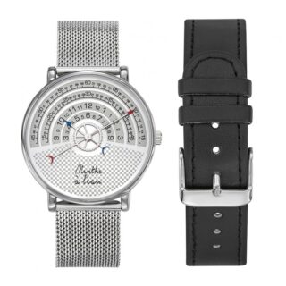 Menthe à l’eau - Coffret Montre Mixte La Rapporteuse maille chromée + façon cuir noir
