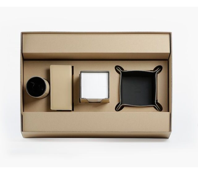 Lavoisier Maroquinier - Coffret à rebord 50cm en cuir beige - COF-600-50