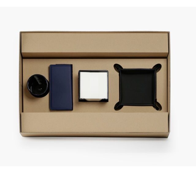 Lavoisier Maroquinier - Coffret à rebord 50cm en cuir bleu - COF-600-50