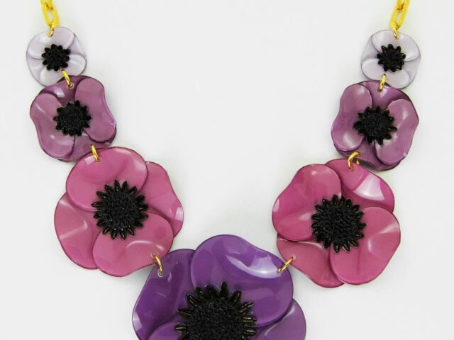 Ciléa Paris - Collier enmaillé 7 fleurs Anémone - Grand – Citron