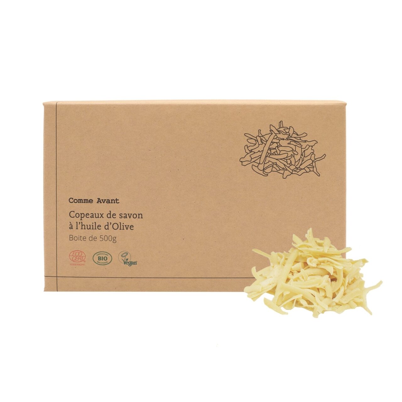 copeaux de savon naturel a lhuile dolive packshot 500g Comme Avant - Copeaux de savon à l'Huile d'olive - Version 1 – 1kg de copeaux