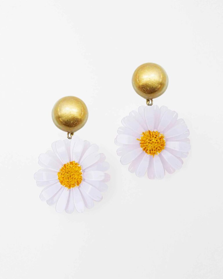 Ciléa Paris - Boucles d'oreilles blanches et or pendantes Marguerite Daisy - Petites