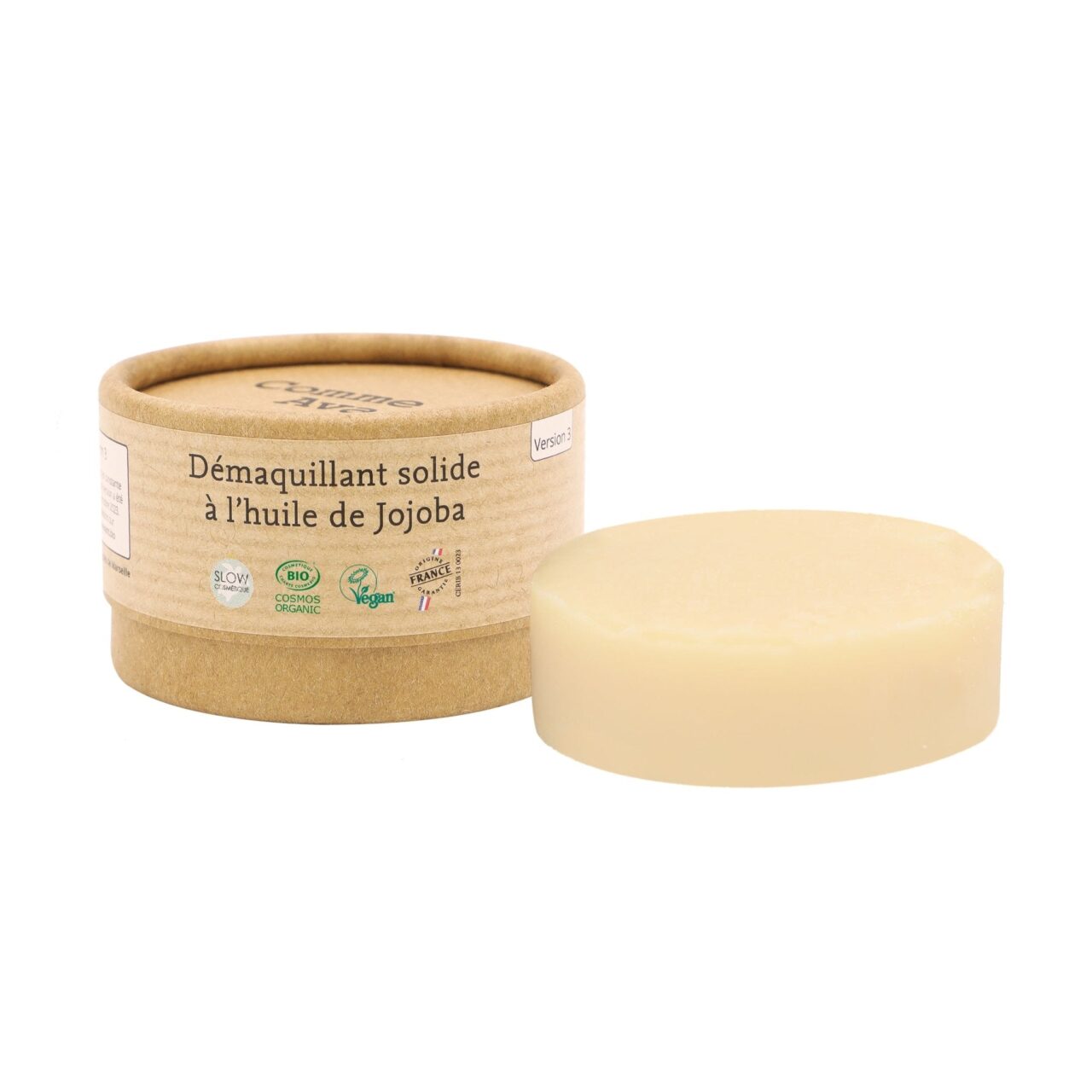 demaquillant packshot recto Comme Avant - Démaquillant solide à l'huile de jojoba - Version 3 – 1 pain de démaquillant - 240g