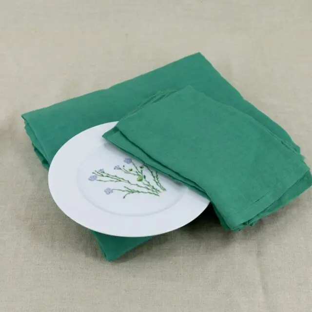 EMBRIN - Lot de 4 serviettes en lin – Vert