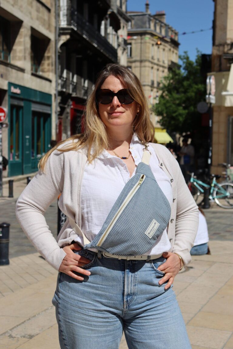 Maison Mallow - Sac Banane Jean Rayé Bleu et Blanc