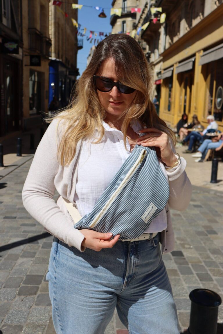 Maison Mallow - Sac Banane Jean Rayé Bleu et Blanc