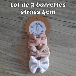 Lot de 3 Barrettes strass nœud 4cm par la marque La Fabrique À DeDeuh La Fabrique À DeDeuh - Lot de 3 Barrettes strass nœud 4cm