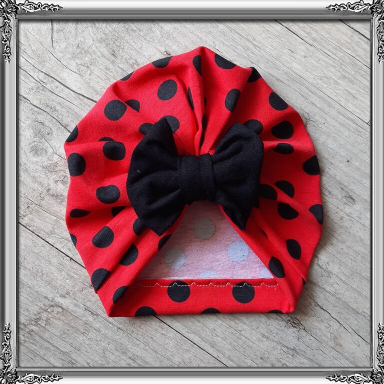 La Fabrique A DeDeuh - Turban coccinelle rouge poid noir en tissus jersey extensible