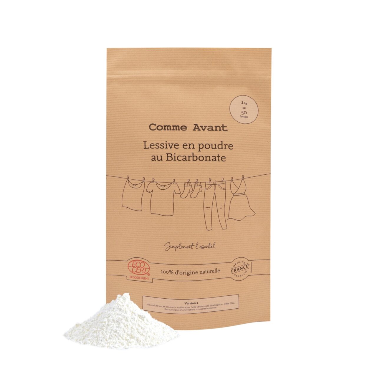 lessive naturelle en poudre au bicarbonate packshot Comme Avant - Lessive en poudre au bicarbonate - Version 2 – 1 lessive - 1kg