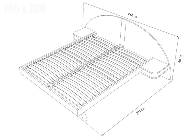ABC MEUBLES - Lit 2 places bois 140x200 avec tête et chevets ARC