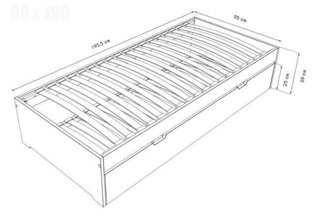 ABC MEUBLES - Lit gigogne 90x190 Malo pin massif