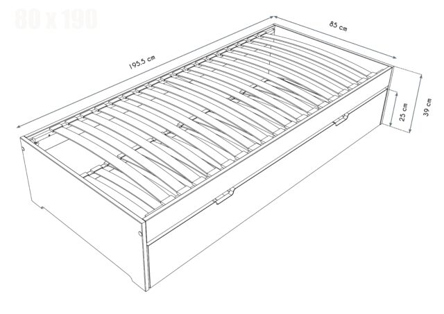 ABC MEUBLES - Lit gigogne 80x190 Malo pin massif