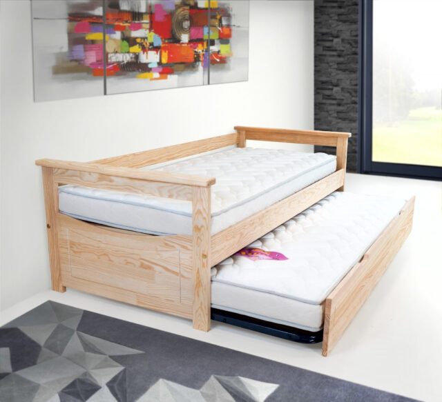 ABC MEUBLES - Lit Gigogne 90x190 Topaze Pin massif