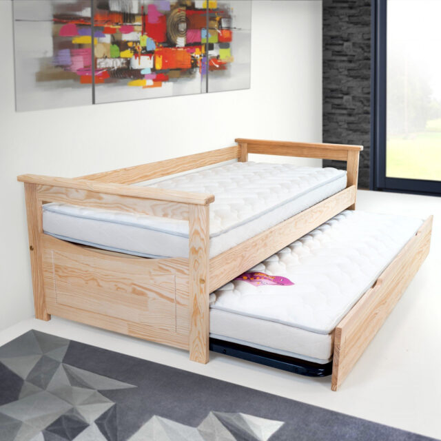 ABC MEUBLES - Lit Gigogne 90x190 Topaze Pin massif