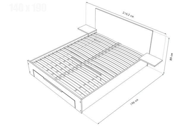 ABC MEUBLES - Lit 140x190 Happy 2 places bois avec tiroir et chevets amovibles