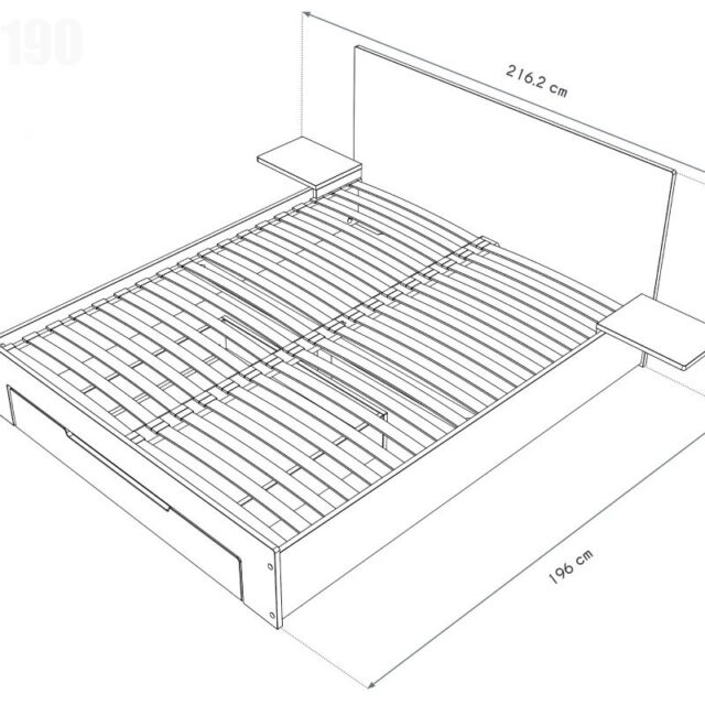 ABC MEUBLES - Lit 140x190 Happy 2 places bois avec tiroir et chevets amovibles
