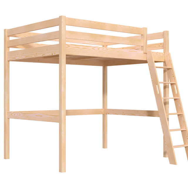ABC MEUBLES - Lit mezzanine 2 places bois Sylvia 140x190 échelle inclinée
