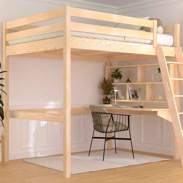 ABC MEUBLES - Lit mezzanine 2 places bois Sylvia 140x190 échelle inclinée