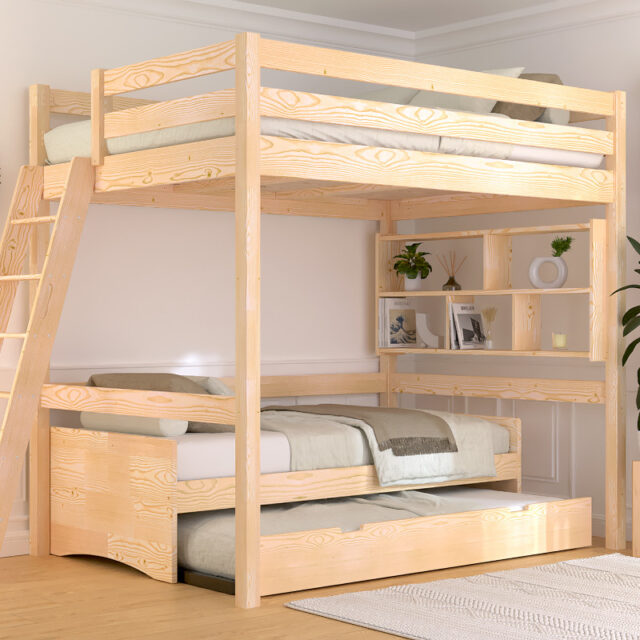 ABC MEUBLES - Lit mezzanine 2 places bois Sylvia 140x200 échelle inclinée