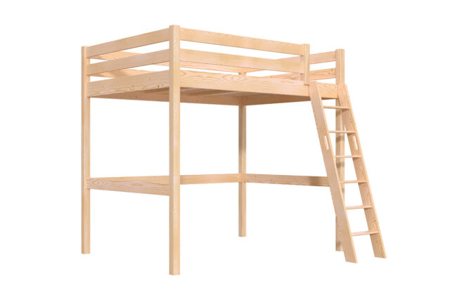 ABC MEUBLES - Lit mezzanine 2 places bois Sylvia 140x200 échelle inclinée