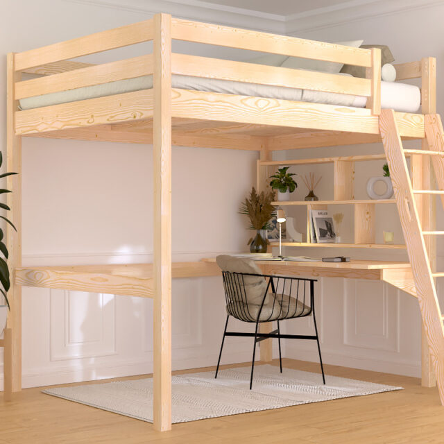 ABC MEUBLES - Lit mezzanine 2 places bois Sylvia 140x200 échelle inclinée