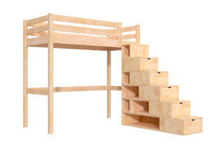 Lit mezzanine bois 90×200 Sylvia avec escalier cube par la marque ABC Meubles ABC Meubles - Lit mezzanine bois 90×200 Sylvia avec escalier cube