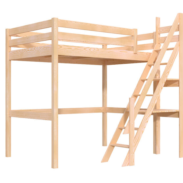 ABC MEUBLES - Lit mezzanine bois 120x200 Sylvia avec escalier de meunier