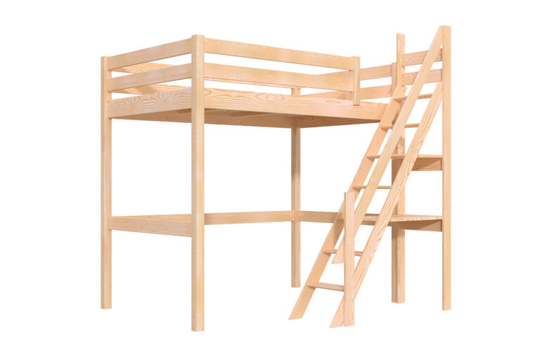 ABC MEUBLES - Lit mezzanine bois 120x200 Sylvia avec escalier de meunier