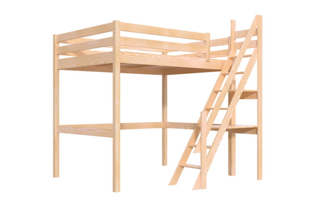 ABC MEUBLES - Lit mezzanine bois 140x200 Sylvia avec escalier de meunier