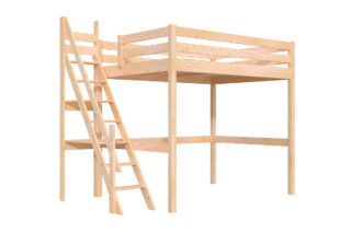 ABC Meubles - Lit mezzanine bois 140×200 Sylvia avec escalier de meunier