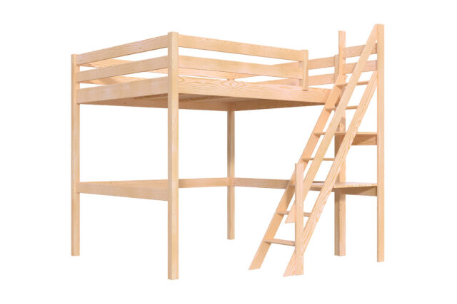 ABC MEUBLES - Lit Mezzanine bois 160x200 Sylvia avec escalier de meunier