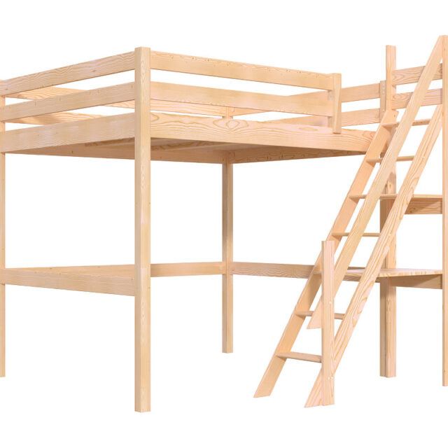 ABC MEUBLES - Lit Mezzanine bois 160x200 Sylvia avec escalier de meunier