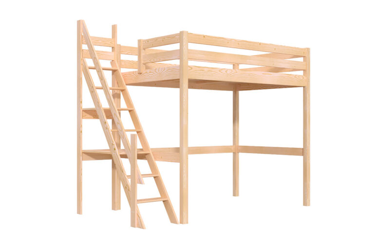 ABC MEUBLES - Lit mezzanine bois 120x200 Sylvia avec escalier de meunier