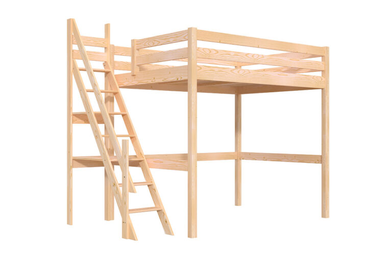 ABC MEUBLES - Lit mezzanine bois 140x200 Sylvia avec escalier de meunier