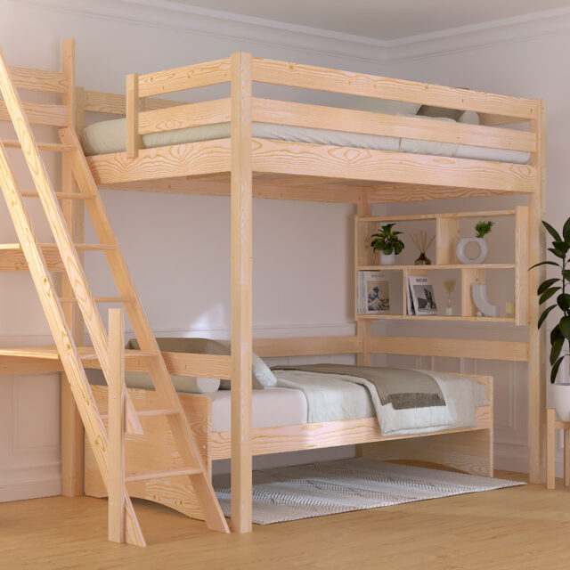 ABC MEUBLES - Lit mezzanine bois 120x200 Sylvia avec escalier de meunier