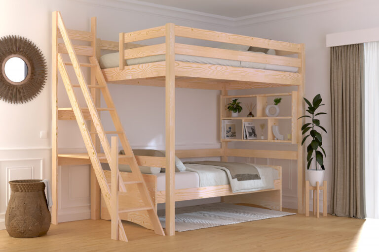 ABC MEUBLES - Lit mezzanine bois 120x200 Sylvia avec escalier de meunier
