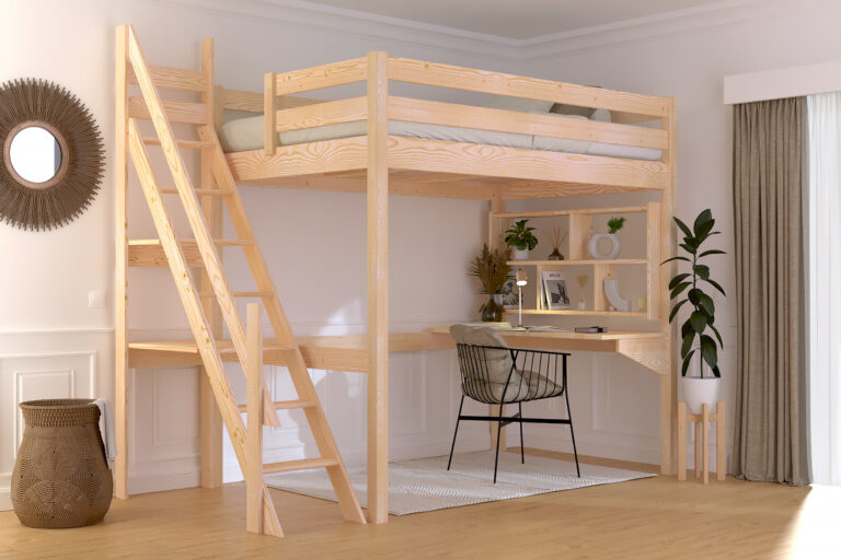ABC MEUBLES - Lit mezzanine bois 120x200 Sylvia avec escalier de meunier