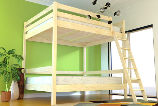 ABC MEUBLES - Lit double superposé Sylvia 140x200 avec échelle