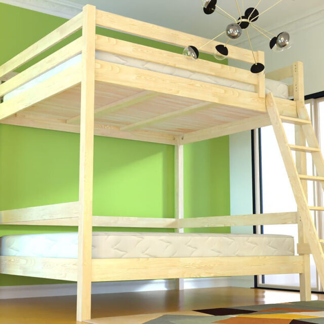 ABC MEUBLES - Lit double superposé Sylvia 140x200 avec échelle